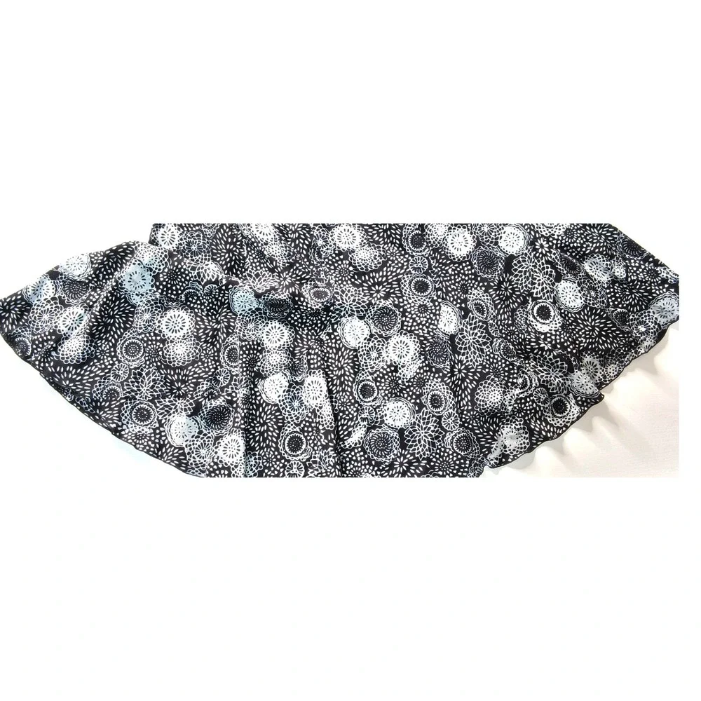Nomadic Traders Skirt Women XL Black White‎ Floral Mandala Rayon Midi Flared